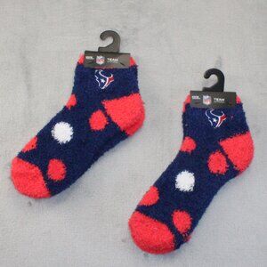 2 PACK Houston Texans NFL109 Diamond Sleep Soft "Fuzzy/Cozy" ANKLE Socks OSFM